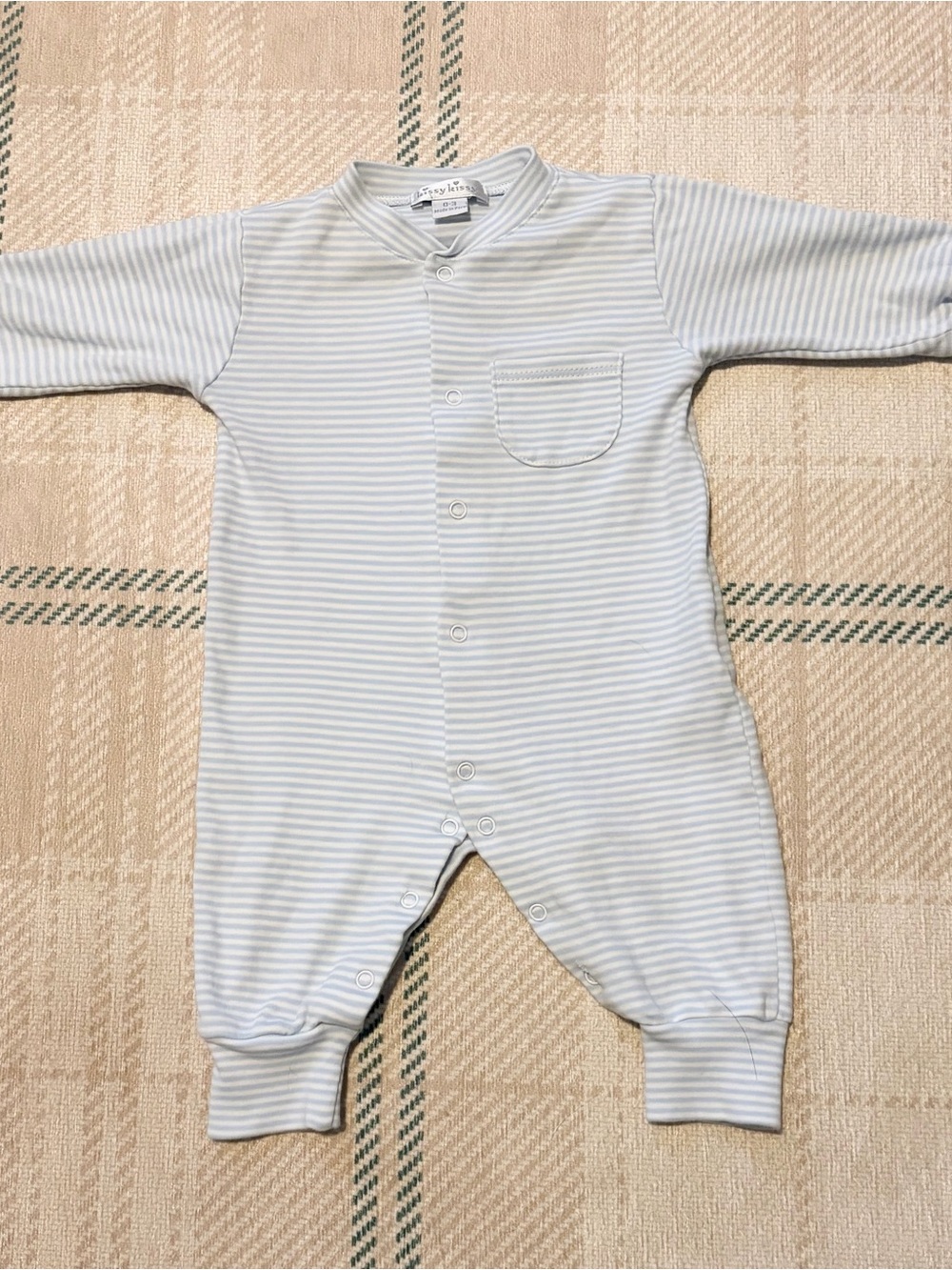 Kissy Kissy Pale Blue & White Striped Footie